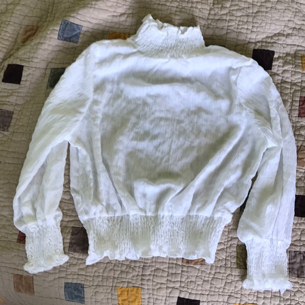 White Ruffled Sleeve Gathered Waist & Neck Top